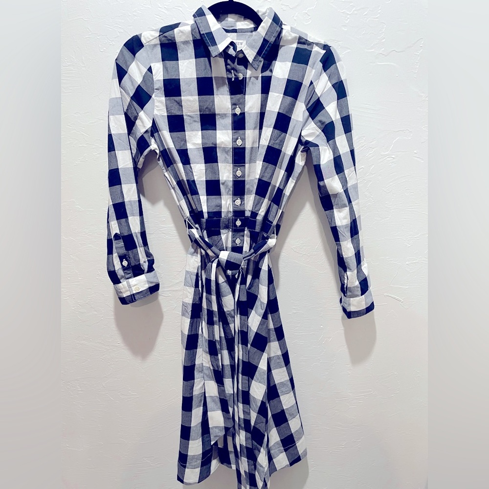 J Crew Gingham Dress size 4 - navy, grey and white